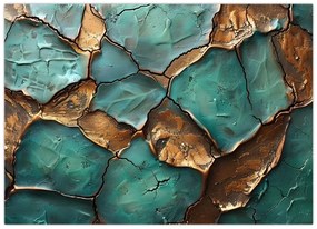 Sklenený obraz - Zeleno-zlatá maľba (70x50 cm)