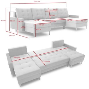 Rohová rozkladacia sedacia súprava LENA U  Ružová