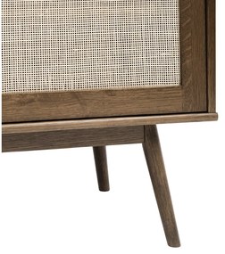 Tmavohnedá nízka komoda v dekore duba s posuvnými dverami 180x80 cm Barrali – Unique Furniture