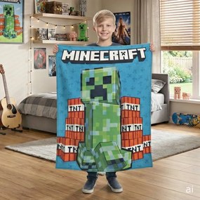 Fleecová deka Minecraft - motív Creeper &amp; TNT - 100x140 cm