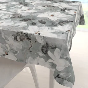 Biante Zamatový štvorcový obrus Tamara TMR-016 Designové kvetiny na sivozelenom 140x140 cm