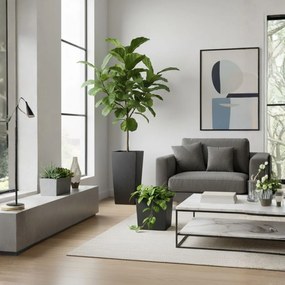 PLASTOVÝ KVETINÁČ FLORE 30,5X29,5X29,5 CM IMITÁCIA BETÓNU ČIERNA