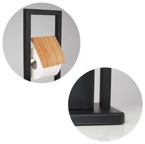 Držiak toaletného papiera s WC štetkou - čierny s bambusovým krytom