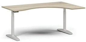 Výškovo nastaviteľný stôl OBOL, elektrický, 675-1325 mm, ergonomický pravý, doska 1800x1200 mm, biela zaoblená podnož, dub prírodný