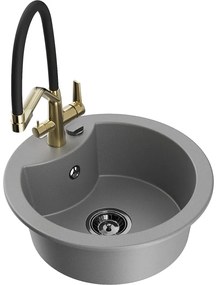 Mexen Diego, 1-komorový granitový drez 488x488x167 mm a drezová batéria Duo, šedá, 6512-71-671701-57-B