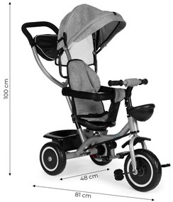 ECOTOYS Trojkolka 2v1 s otočným sedadlom + sklopná strieška - sivá