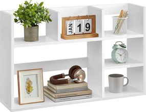 Polica na písací stôl, organizér so 6 policami, 80 × 20 × 50 cm, biely