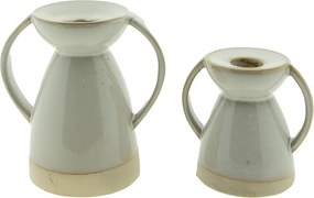 Béžový porcelánový svietnik na úzku sviečku Chrio - 12*8*13 cm