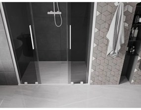 Mexen Velar L Duo, posuvné sprchové dvere do otvoru 160 cm, 8mm šedé sklo, biela matná, 871-160-003-42-20