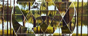 Obraz - Geometrická koláž na pozadí severských lesov (120x50 cm)
