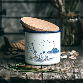 Dóza s vekom Moomins Sailors 1,3l, smalt-korok / modro-bílá