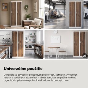 Zamestnanecká skrinka štvorkomorová biela/orech, 800x1800x500 mm: KACPER Eco Design