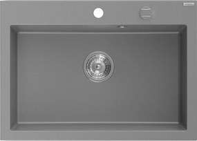 Mexen Elix, 1-korový granitový drez 700 x 500 mm, šedá, chrómový sifón, 6526701005-71