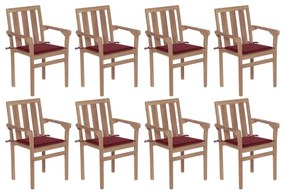 Stohovateľné záhradné stoličky s podložkami 8 ks tíkový masív 3073442