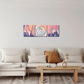 Obraz - Jednorožec v magickom lese (s hodinami) (90x30 cm)