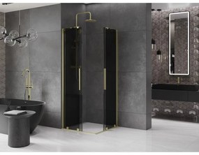 Mexen Velar Duo, sprchový kút s posuvnými dverami 100 x 100 cm, 8mm šedé sklo, zlatá matná, 871-100-100-42-55