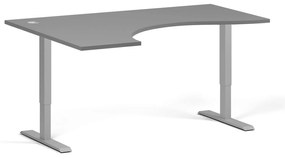 Ergonomický výškovo nastaviteľný stôl, 160x120 cm, 2 motory, L/P, sivá podnož, grafit
