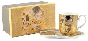 HOME ELEMENTS Hrnček 360 ml, s podšálkou, Klimt,  Bozk, zlatý bozk