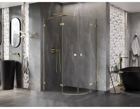Mexen Lunar, polkruhový sprchový kút naklápací doľava 100 x 80 cm, 8mm číre sklo, zlatý profil, 833-100L-080P-50-00