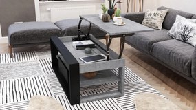 FRAME Beton Millenium / Čierny mat - MODERNÝ STÔL SO ZDVÍHACÍM VRCHOM + ÚLOŽNÝM PRIESTOROM + POLICA