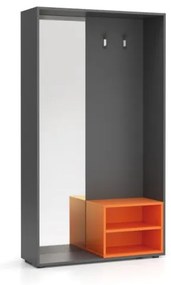 PLAN Šatníková stena s botníkom a zrkadlom, 2 háčiky, grafit/oranžová