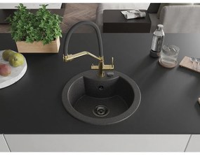 Mexen Diego, 1-komorový granitový drez 488x488x167 mm a drezová batéria Duo, čierna škvrnitá, 6512-76-671701-57-B