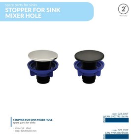 Kuchinox Kuchinox, zátka pre batériu na kuchynský drez, čierna matná, LAV-CZZ_720T