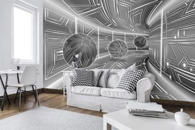Fototapeta - 3D šedý tunel s guľou (254x184 cm)