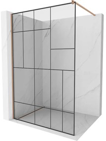 Mexen Kioto, sprchová zástena Walk-In 120 x 200 cm, 8mm číre sklo čierny vzor, medený matný profil, 800-120-101-65-78