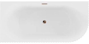 Mexen Gia, voľne stojaca rohová vaňa, drážkovaná, ľavá, 150 x 75 cm, biela matná, ružové zlato, 52701507501L-60