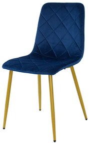 Dekorstudio Zamatová jedálenská stolička KARO tmavo modrá - zlaté nohy