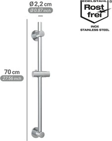 Sprchová tyč bez vŕtania z nehrdzavejúcej ocele v lesklej striebornej farbe posuvný držiak 70 cm – Wenko