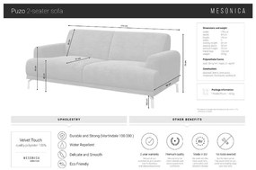 Modrá zamatová pohovka MESONICA Puzo, 170 cm