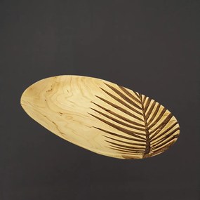 AMADEA Drevený servírovací podnos s motívom listu, masívne drevo, 22 cm
