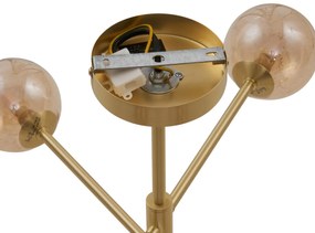 Moderné stropné svietidlo mosadzné s jantárovým sklom 6-svetiel - Ryan