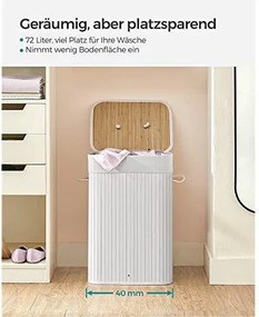 Bambusový kôš na bielizeň, skladací s objemom 72 l, 40 x 30 x 60 cm, biely