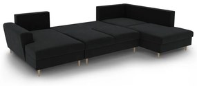 Čierna zamatová rozkladacia/s úložným priestorom rohová pohovka (pravý roh/do "U") Kyoto – Cosmopolitan Design