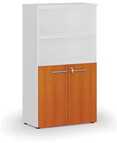 Kombinovaná kancelárska skriňa PRIMO WHITE, dvere na 2 poschodia, 1434 x 800 x 420 mm, biela/čerešňa