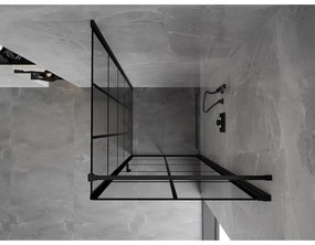 Mexen Mist-B, 1-krídlový výklopný sprchový kút, pravý, 100 x 100 cm, číre sklo-čierna mriežka, 8A2T-100-100-70-77-P