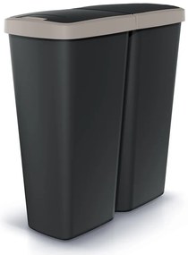 Odpadkový kôš DUO čierny, 50 l, hnedá / čierna