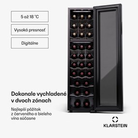 Klarstein Shiraz 27 Duo, chladnička na víno, 2 zóny, 83 l/27 fliaš, 5-18 / 5-18 °C, dotykové ovládanie