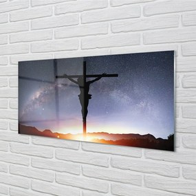 Sklenený obraz Ježiš ukrižovaný neba 125x50 cm