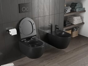 Mexen Carmen, závesná WC misa 490x365x340 mm, Rimless Tornádo + WC sedadlo z duroplastu, čierna matná, 30880185T