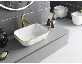 Mexen Rita, umývadlo na dosku 45x32x14 cm, biela lesklá-zlatý vzor, 21084509