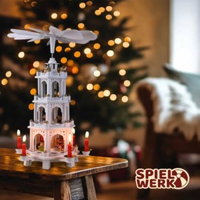 Spielwerk Vianočná pyramída MERRY, 60x20x20cm, biela