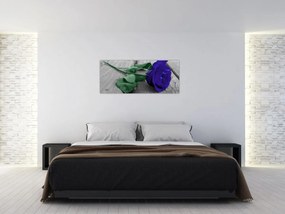 Obraz - Modrá ruža so zelenou stonkou (120x50 cm)
