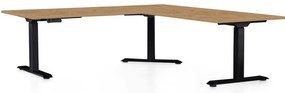 Výškovo nastaviteľný stôl OfficeTech Angle, 180 x 200 cm, čierna podnož, dub kamenný
