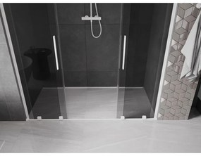 Mexen Velar L Duo, posuvné sprchové dvere do otvoru 200 cm, 8mm šedé sklo, biela matná, 871-200-003-42-20