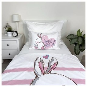 Bielo-ružové bavlnené detské obliečky do postieľky 100x135 cm Bunny "Sweet" – Jerry Fabrics
