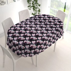 Biante Zamatový oválny obrus Tamara TMR-011 Kvetiny na čiernom 100x140 cm